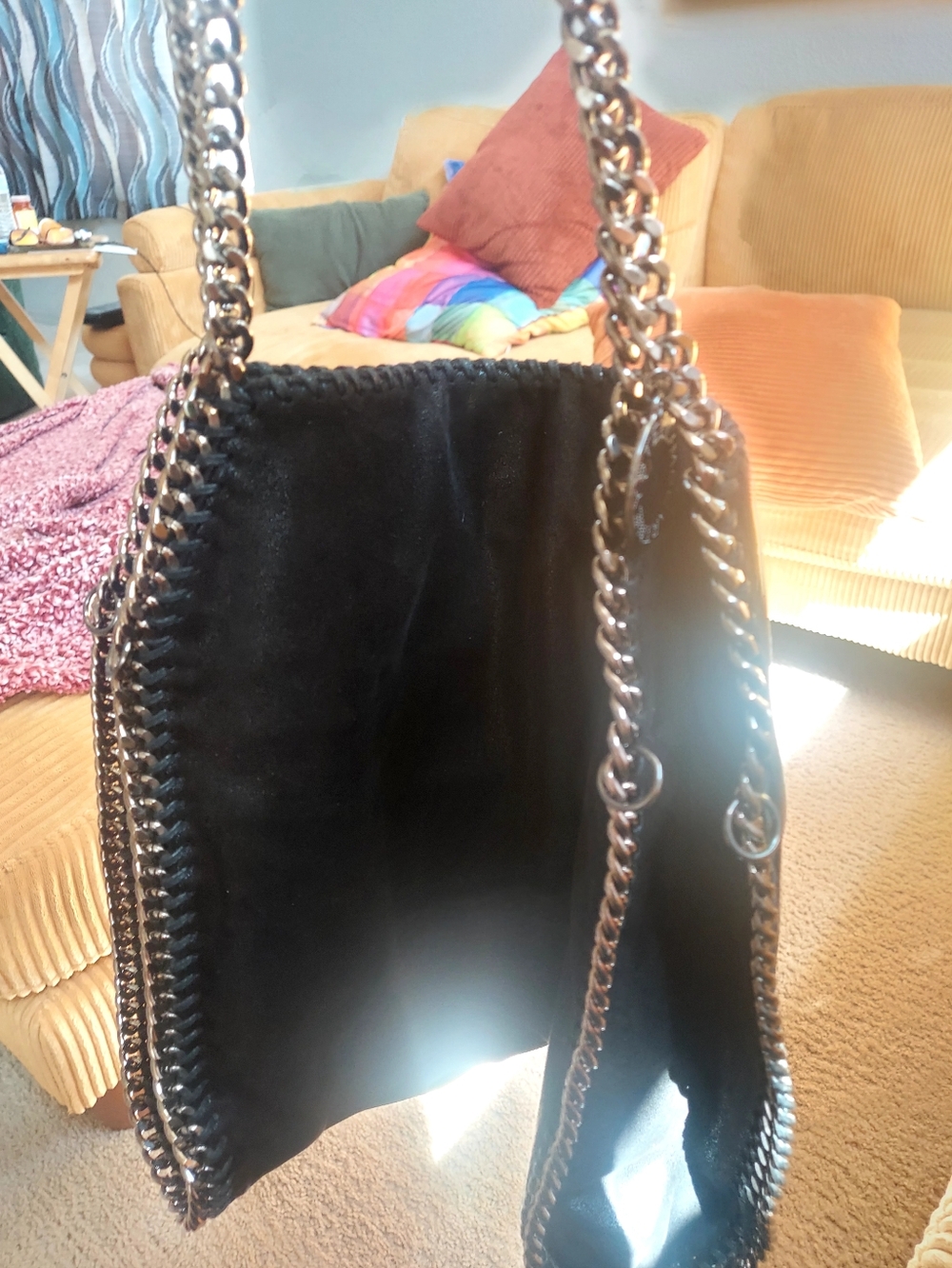 Stella McCartney black Whipstitch Chain-Trim Suede  Tote Bag Made In Italy - Picture 16 of 16
